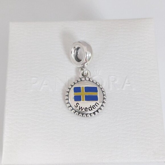 Pandora Sweden Flag Exclusive Dangle Charm S925 Silver with box - Picture 10 of 10